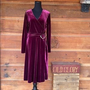 Talbots Regal Faux Wrap Soft Velour Dress  Size 8 EUC
